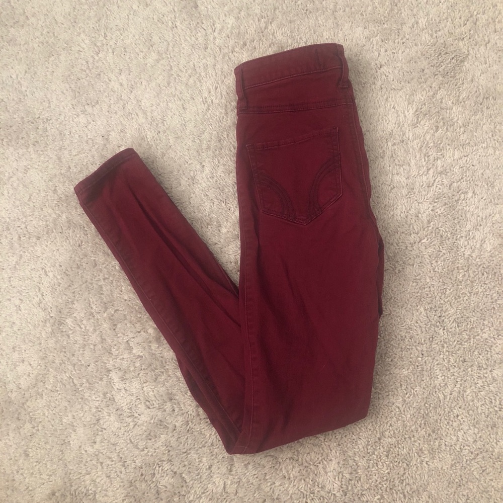 Burgundy High-Waisted Brushed Cotton Skinny Jeans
